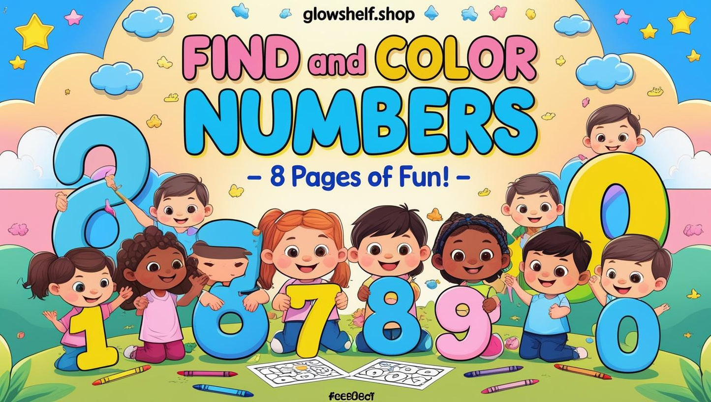 Find and Color Numbers – 8 Fun Educational Pages for Kids (Printable PDF)
